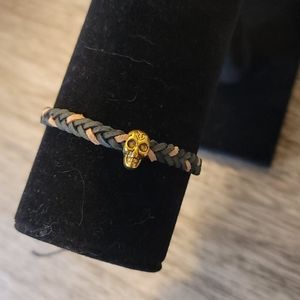 Braided Leather Skull Bracelet